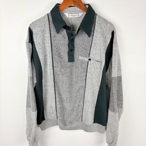 Vintage Classics by Palm Land Mens LGE Long Sleeve Polo Sweater Gray